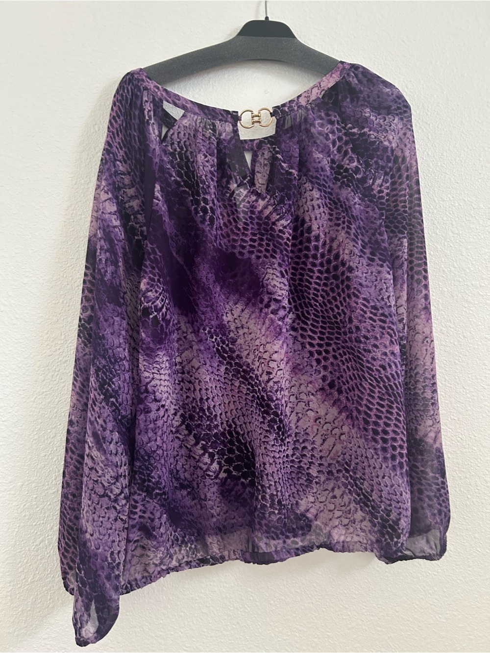 Jennifer Lopez Sheer Purple Snake-Print Blouse sz XL